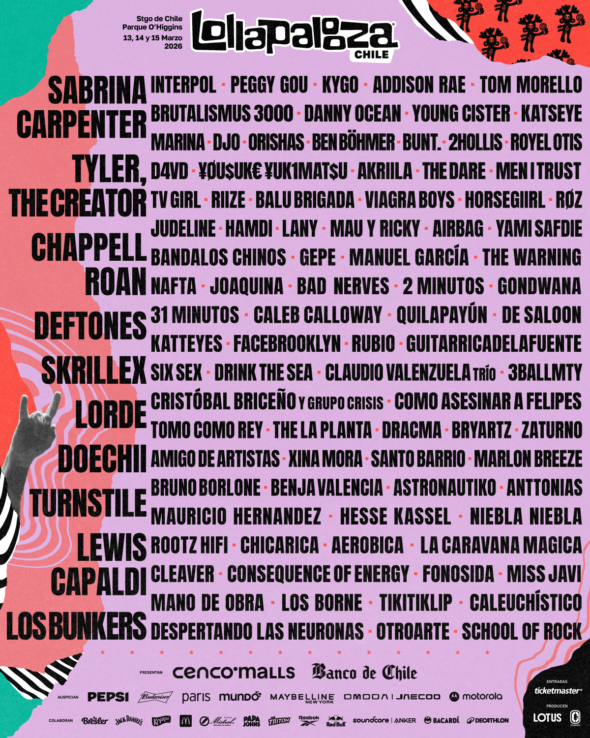 line up lollapalooza chile 2026